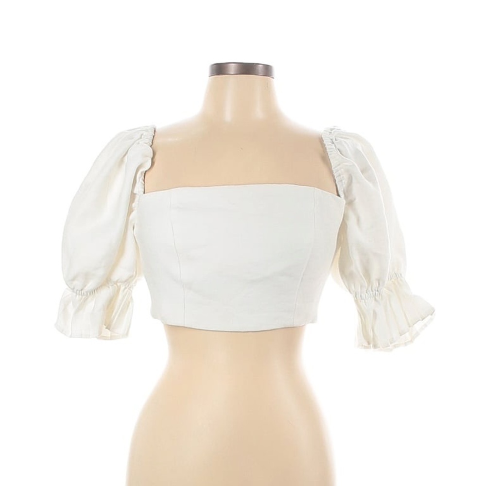 BHLDN’s C/MEO Collective White Ruffled Puff Sleeve Crop Top